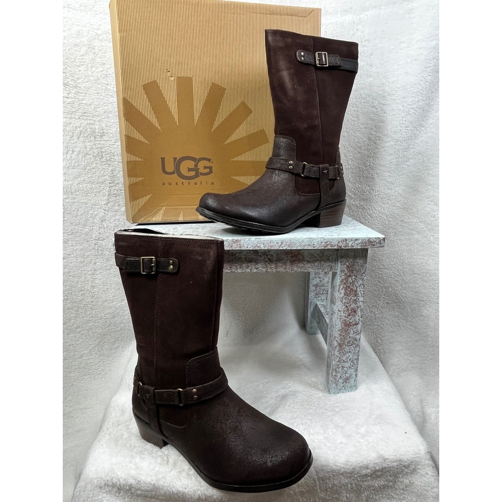 UGG Australia K Caddie Brown Suede Leather Buckle Boots Size 4 Y